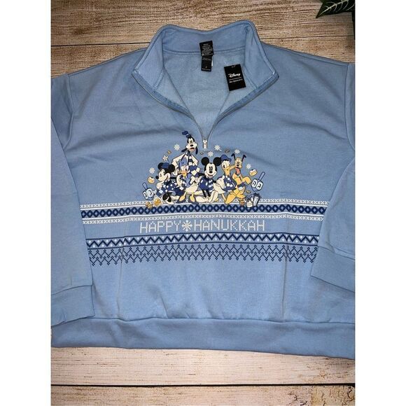 Disney Holiday Hanukkah Half-Zip Girls Crop Pullover Plus Size 2 - Picture 2 of 6
